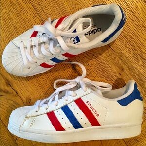 Adidas Superstar Big Kid’s Red White & Blue Sneakers